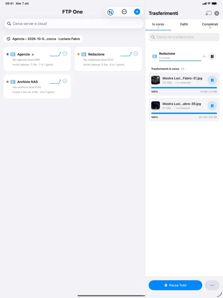 FTP One su iPad: trasferimenti accanto alla home
