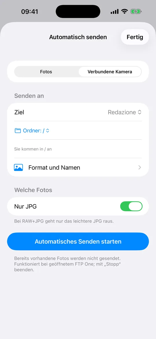 Bildschirm der App FTP One