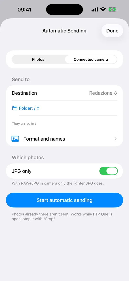 FTP One app screen