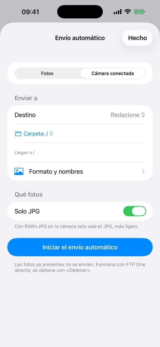 Pantalla de la app FTP One