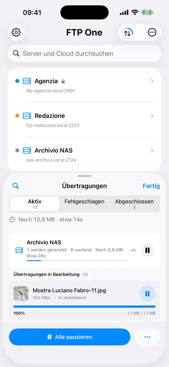 Bildschirm der App FTP One